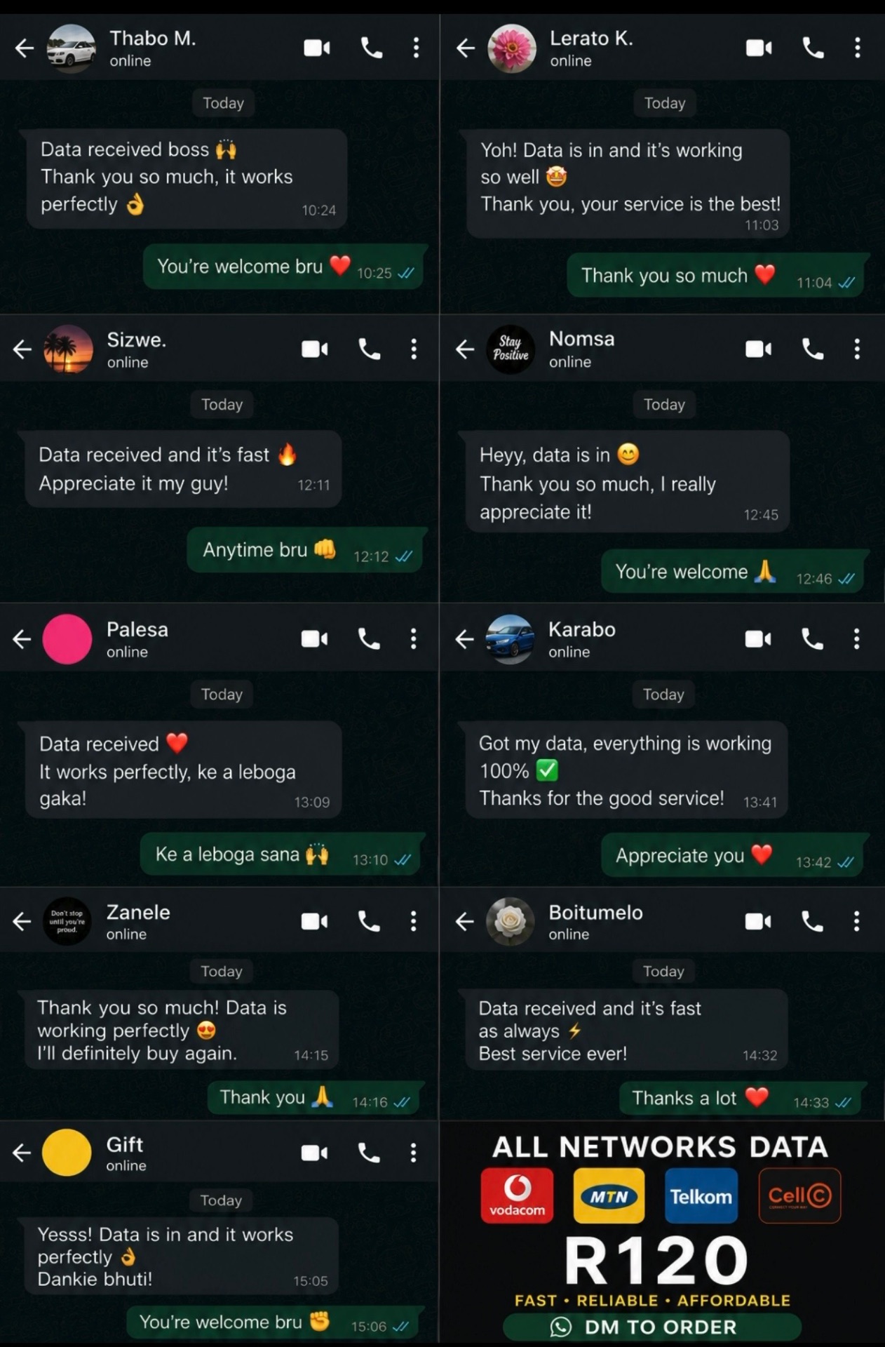 Customer review screenshots for Zamidata data bundles